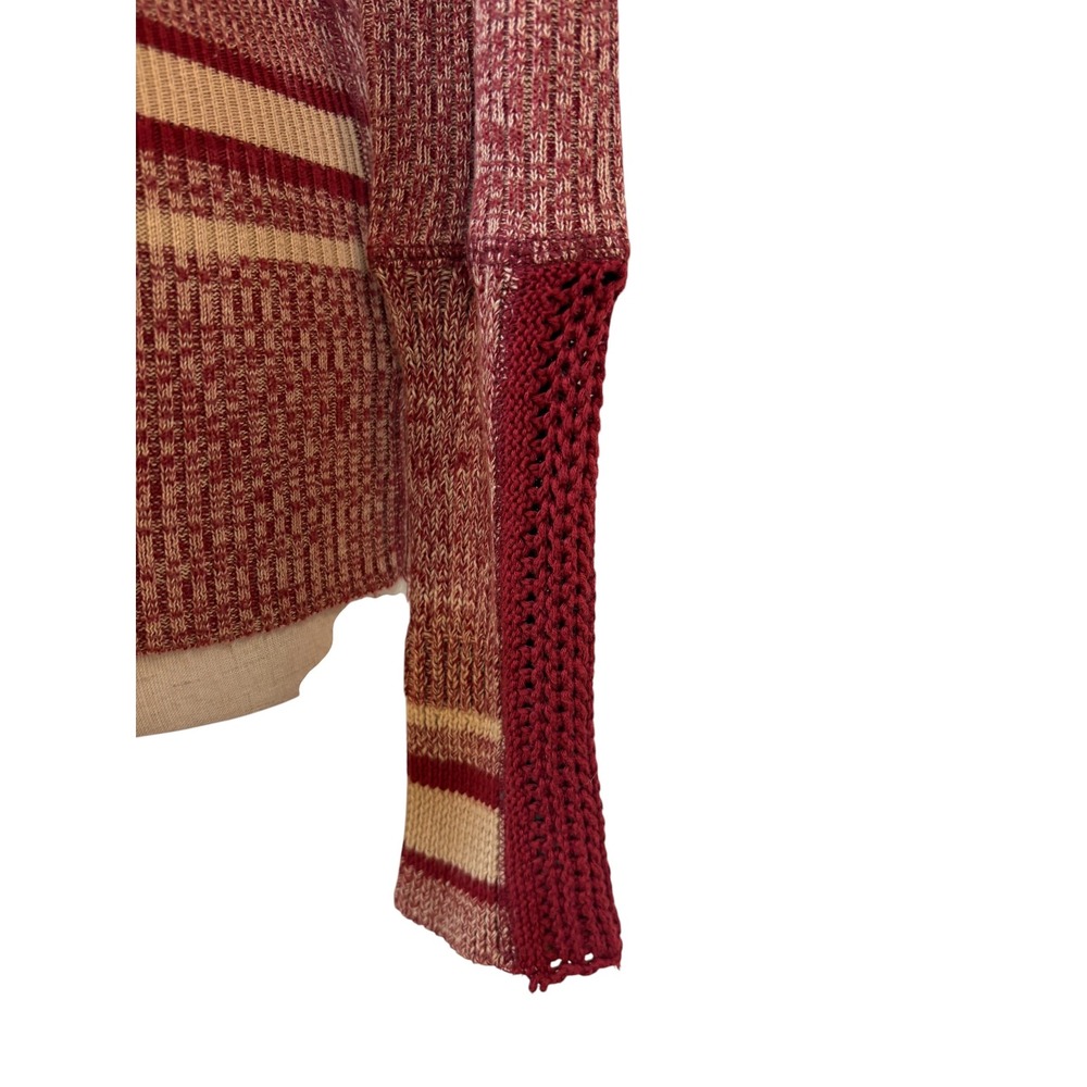 We The Free Henley Top Womens XS Burgundy Knit Thermal Striped Boho sock monkey - Picture 4 of 7